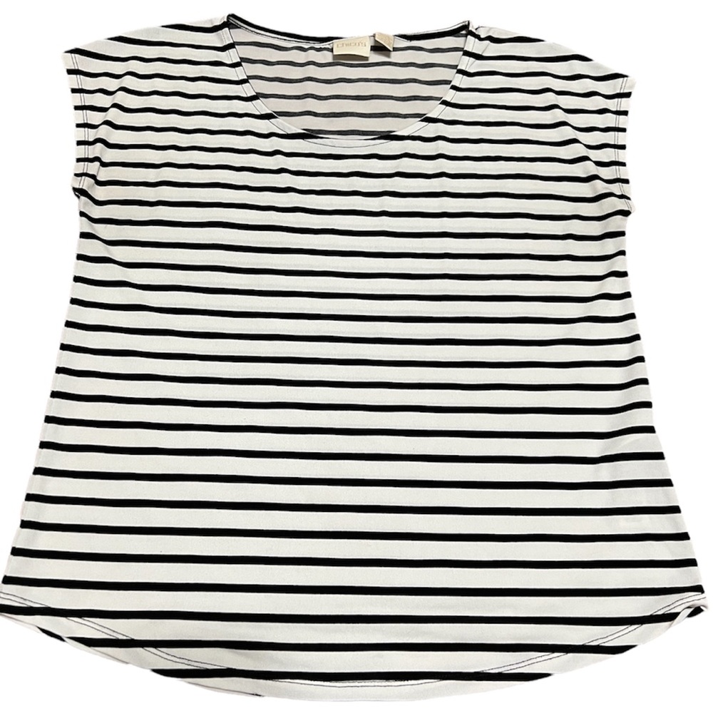 EUC Women’s Chico’s Lightweight Black and White Striped Blouse